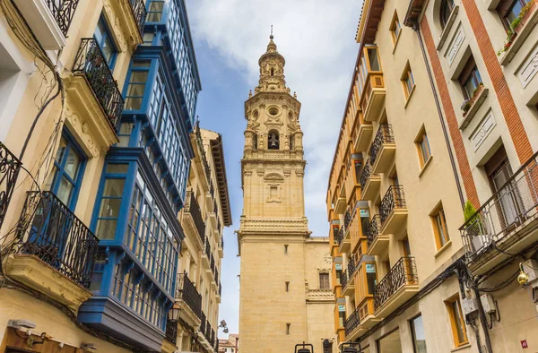 Věž Katedrály Domy Logronu Španělsko — Stock fotografie