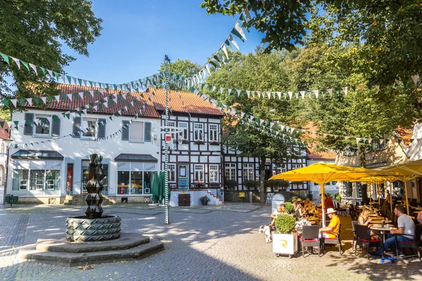 Stock image People at a cafe on the central square of Tecklenburg, Germany