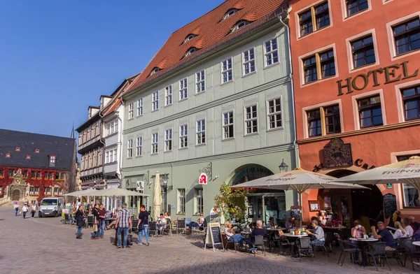 Essen Und Trinken Auf Dem Zentralen Marktplatz Von Quedlinburg Deutschland — Stockfoto