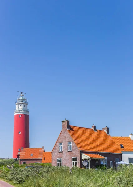 Casas Farol Vermelho Ilha Texel Países Baixos — Fotografia de Stock