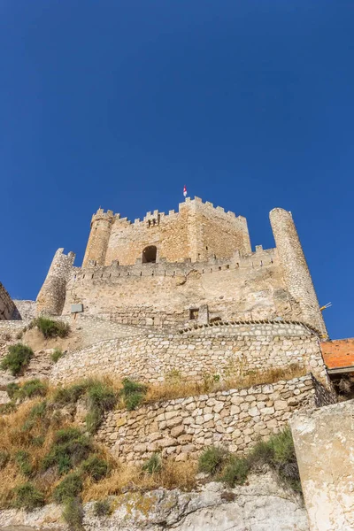 Castelo Hilltop Vila Histórica Alcala Del Jucar Espanha — Fotografia de Stock