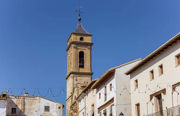 Kościół Wieży Białe Domy Centrum Miasta Requena Hiszpania — Zdjęcie stockowe