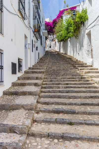 Escadaria Longa Uma Rua Caiada Branco Altea Espanha — Fotografia de Stock