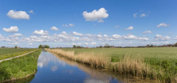 Панорама Річки Голландського Пейзажу Межами Гронінген — стокове фото