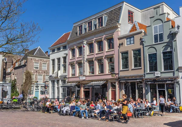 People Sitting Drinking Ouside Cafe Utrecht Holland — Stock Photo, Image