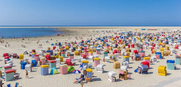 Panorama Colorful Traditional Beach Chairs Coast Borkum Germany — Stock Photo, Image