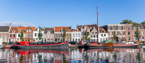 Panorama Des Navires Des Maisons Dans Canal Haarlem Pays Bas — Photo