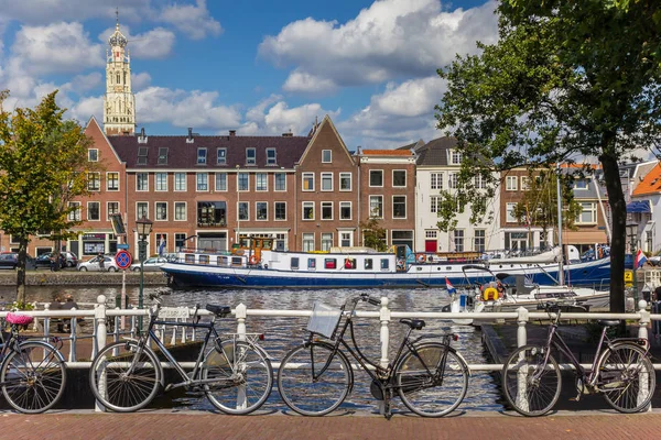 Biciclette Nave Blu Nei Canali Haarlem Paesi Bassi — Foto Stock