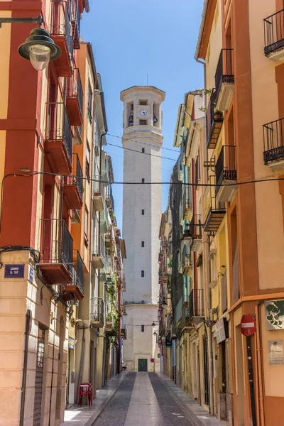 Renkli Sokak Kule Sant Maure Francesc Kilisenin Alcoy Spanya — Stok fotoğraf