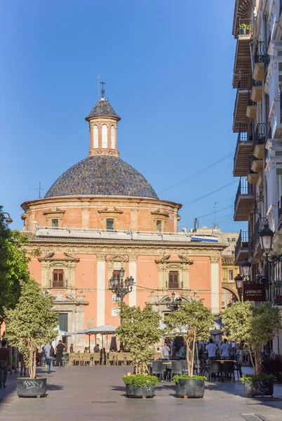 Basilica Virgen Valencia Spanya Için Önde Gelen Sokak — Stok fotoğraf