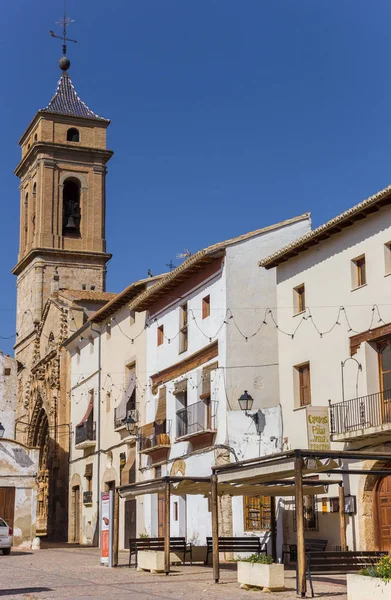 Torre Igreja Casas Brancas Praça Central Requena Espanha — Fotografia de Stock