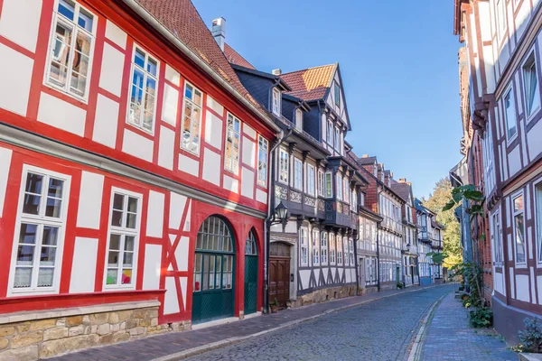 Bunte Straße Mit Fachwerkhäusern Hildesheim — Stockfoto