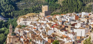 Panorama of mountain village Alcala del Jucar, Spain clipart