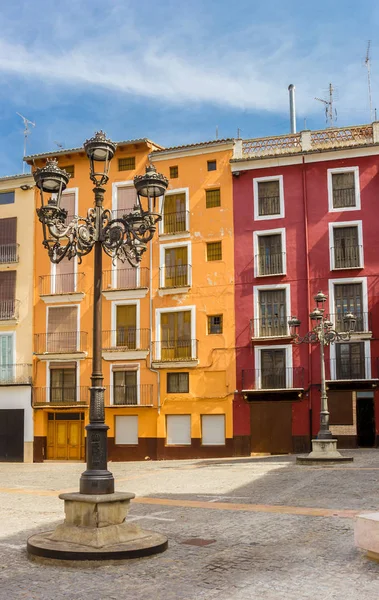 Luzes Rua Casas Coloridas Praça Mercado Xativa Espanha — Fotografia de Stock