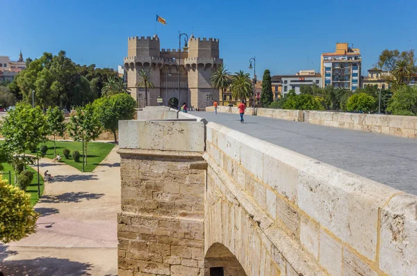 Serranos Bridge Och Towers Centrala Valencia Spanien — Stockfoto