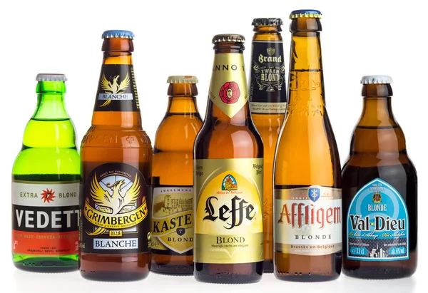 Coleção Cervejas Loiras Grimbergen Vedett Kasteel Leffe Affligem Val Dieu — Fotografia de Stock