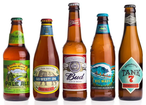 Kolekce American Sierra Nevada Kotva Budweiser Kona Boulevard Piv Izolovaných — Stock fotografie