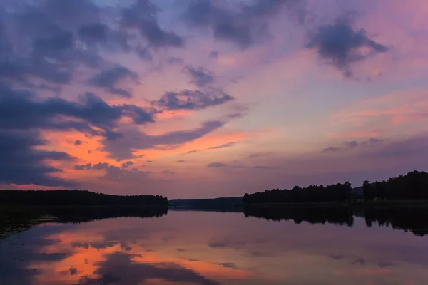 Coucher Soleil Sur Lac Dans Parc National Aukstaitija Lituanie — Photo