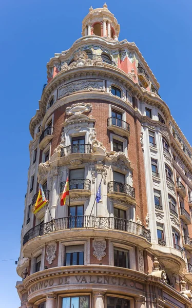 Fachada Decorada Edifício Banco Valencia Espanha — Fotografia de Stock