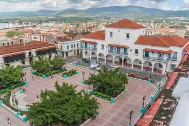 View from the roof patio of the Grande Hotel, towards Santiago de Cuba City Hall and Parque Cespedes clipart