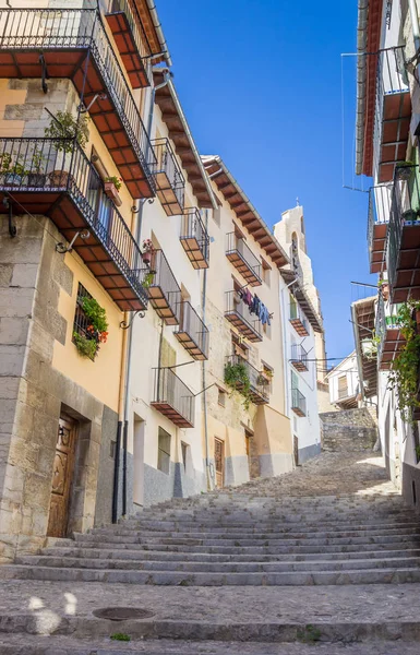 Escaleras Empinadas Una Colorida Calle Morella España — Foto de Stock