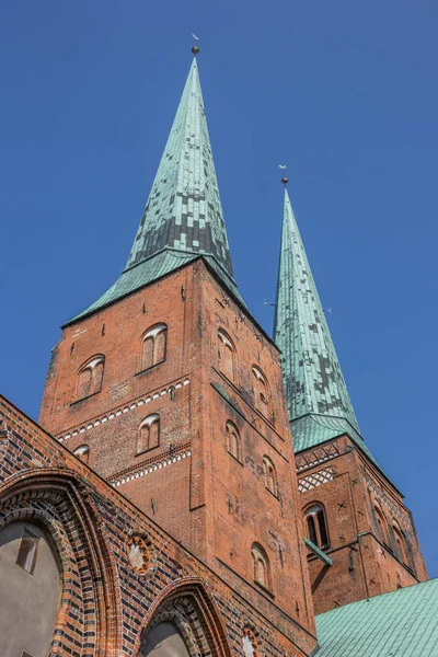 Deux Tours Cathédrale Lubeck Allemagne — Photo