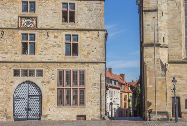 Smal Gata Mellan Rådhuset Och Marien Kyrkan Osnabrück Germany — Stockfoto