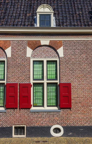 Fenêtre Stores Une Maison Hollandaise Traditionnelle Alkmaar Hollande — Photo