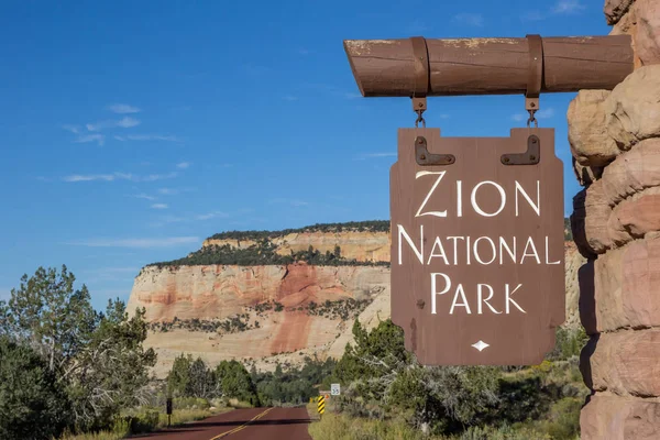 Panneau Entrée Parc National Zion Utah Usa — Photo