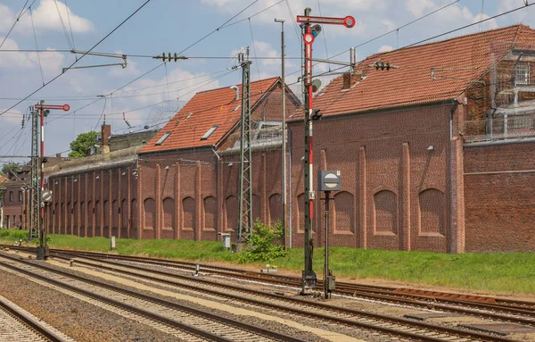 Railroad Tracks Signals Lingen Germany — Stock Photo, Image