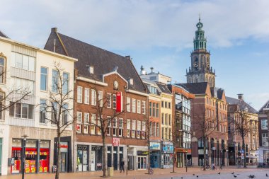 Fish market square and Martini church tower in Groningen, Netherlands clipart