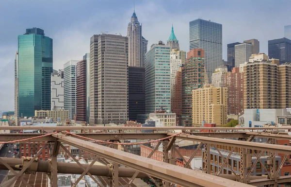 Uitzicht Wolkenkrabbers Van Brooklyn Bridge New York City Verenigde Staten — Stockfoto