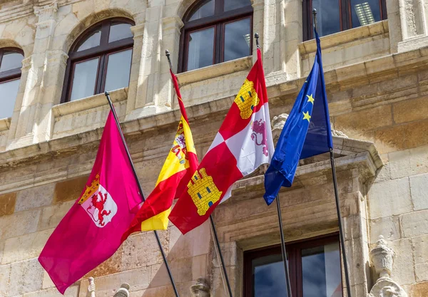 Flags Historic Guzmanes Palace Leon Spain — Stock Photo, Image