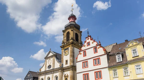 Tower of the Maria church at the market square in Hachenburg — Stock Photo, Image