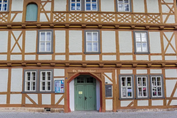 Facciata Graticcio Dello Storico Edificio Gemeindehaus Quedlinburg Germania — Foto Stock