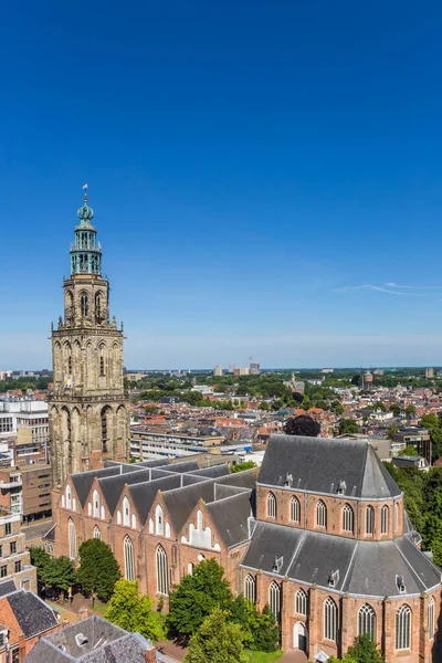 Vue Aérienne Église Historique Martini Groningue Pays Bas — Photo