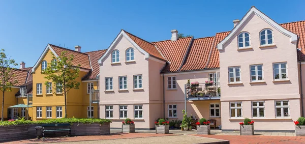 Panorama Kolorowych Domów Centrum Ribe Dania — Zdjęcie stockowe