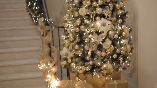 Mittellange Kippaufnahme des Neujahrs- oder Weihnachtsbaums 2019, flach — Stockvideo