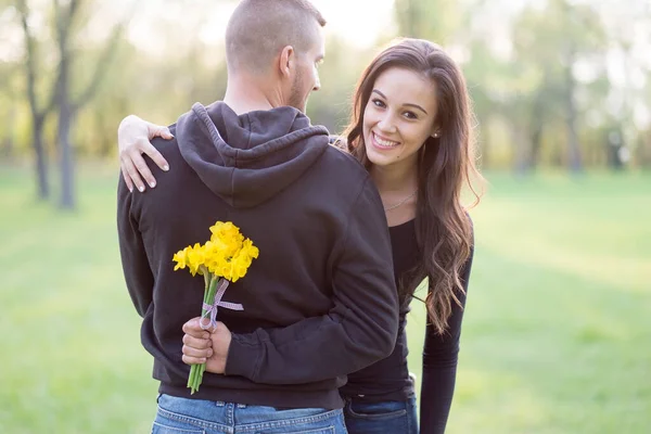 romantic young couple in the park