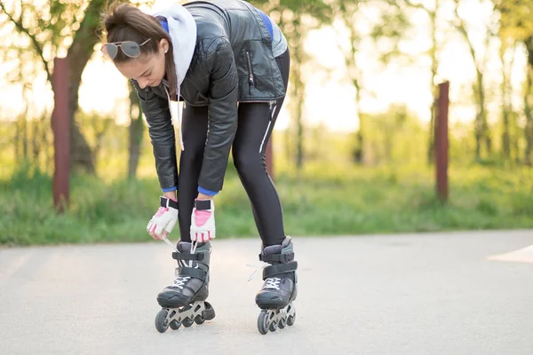 Young Sexy Woman Roller Skates — Stock Photo, Image