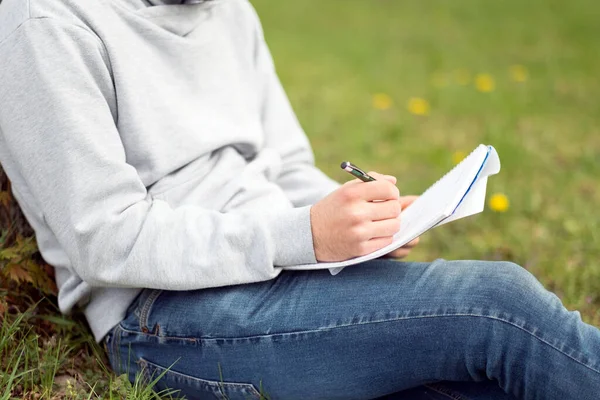 Woman Writing Grass Stock Picture