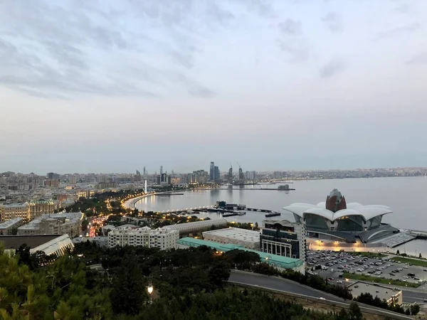 Vue Ville Bakou Depuis Parc Hill Crépuscule — Photo