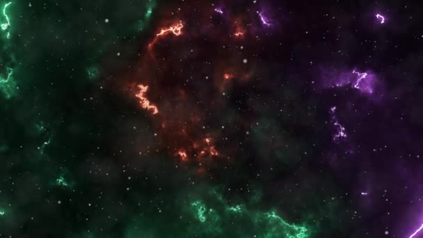 Fondo Abstracto Espacio Volando Través Nebulosas Estrellas Dinámico Multicolor — Vídeo de stock