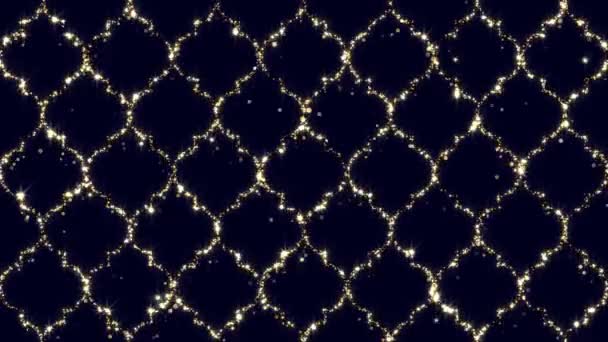 Beautiful Abstract Looped Background Golden Pattern Sparkling Particles Black Background — Stock Video