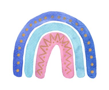 Suluboya el, beyaz arka planda izole edilmiş şirin bir boho gökkuşağı boyadı. Çocuk odaları, tekstil, davetiyeler, logo için..