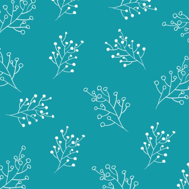 Kış çiçek desenli. Çizilmiş çiçek ve yaprakları vektör Noel arka plan.