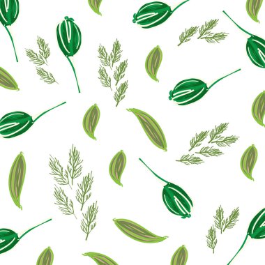 Kimyon tohumu ve dalları desen. Mutfak Aromatik baharatlar. Kimyon kroki tarzı botanik desen.