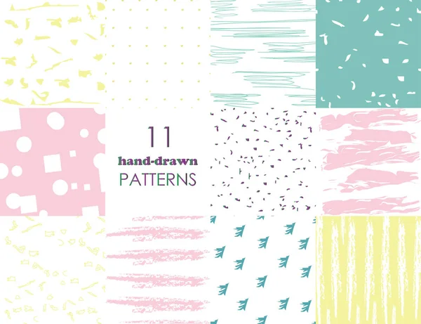 Set Hand Drawn Trendy Patterns Ink Brush Strokes Isolated Colorful — Stock Vector