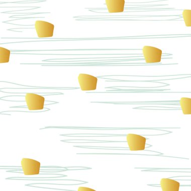 Desen allık mavi çizgiler doku beyaz zemin üzerine altın objeler ile. Özet stil tekstil, ambalaj kağıdı, duvar sanat tasarım.