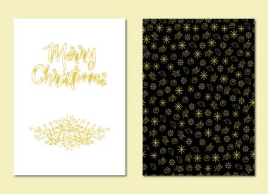 Tebrik kartları ile siyah ve beyaz arka plan üzerinde altın kar taneleri kümesi